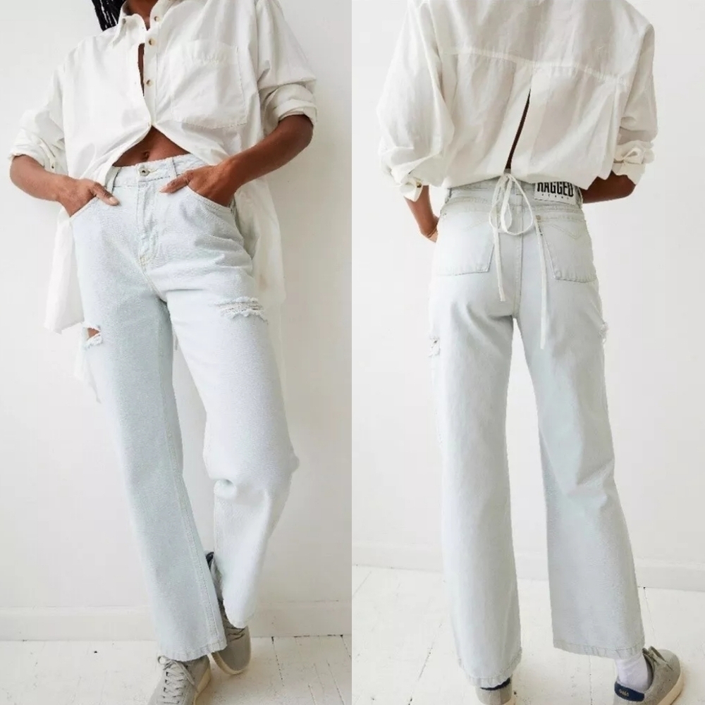 Free People Ragged Priest Thigh Cut Dad Jeans NWT Straight Leg Relaxed Fit 30